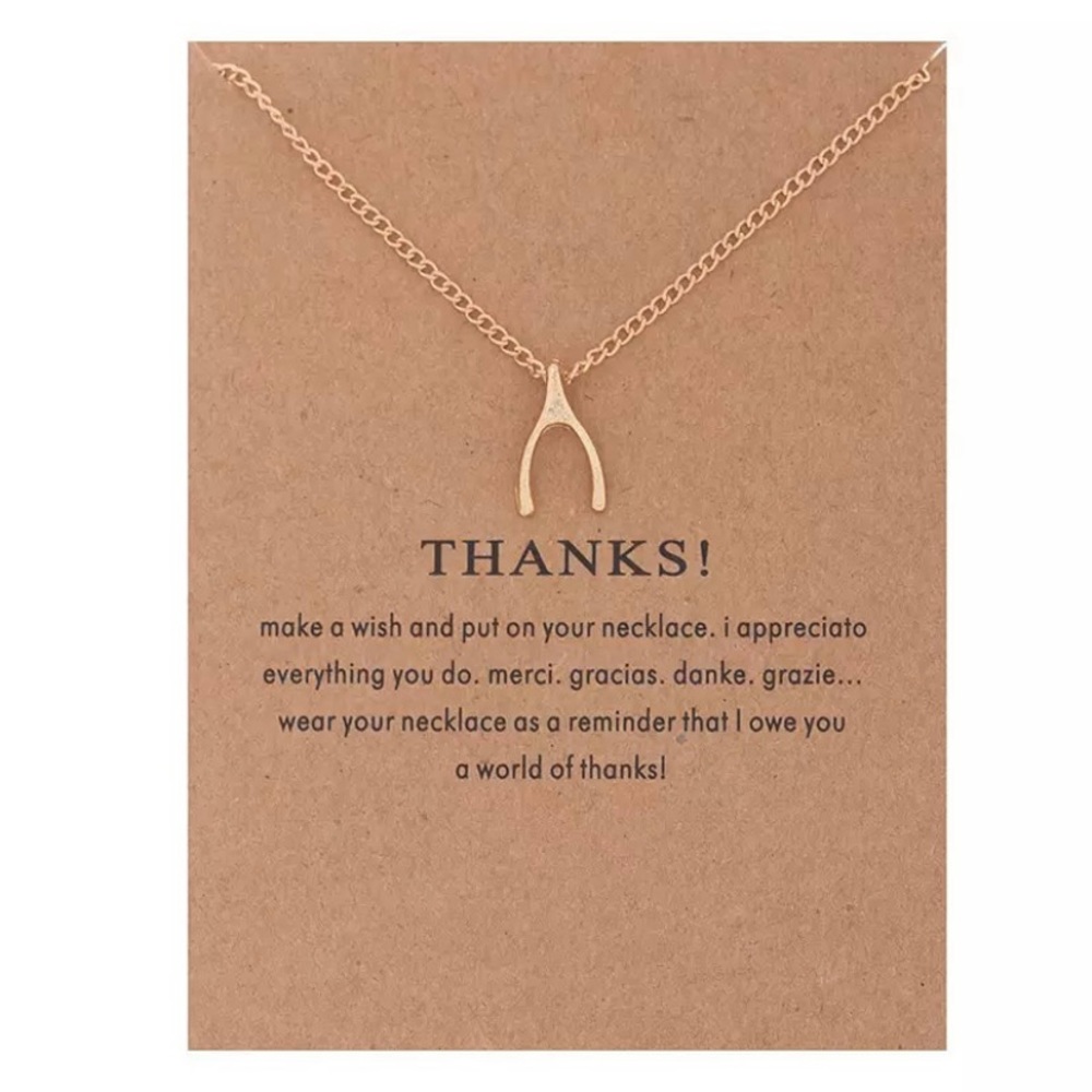 NEW Gold Thanks Wishbone Pendant Necklace